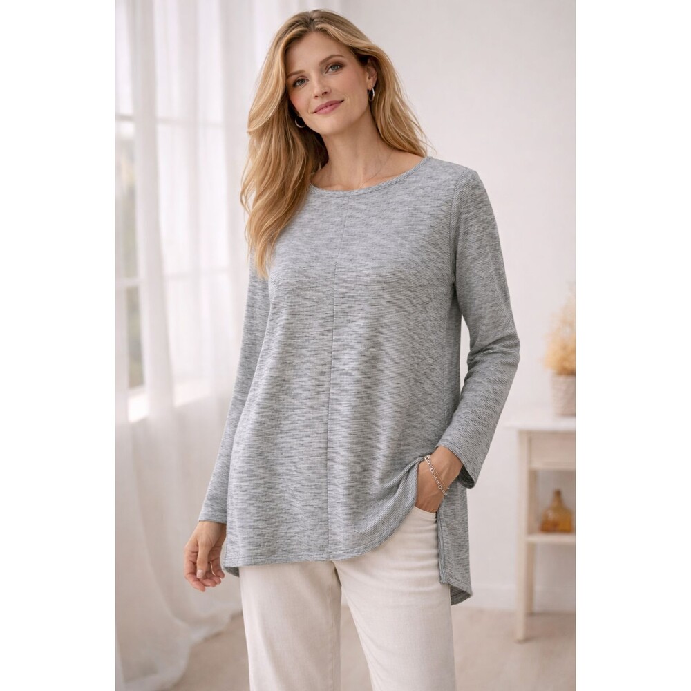 J. Jill Pure Jill Tunic Top XL Cotton Micro Stripe Boat Neck Long Sleeve Relaxed